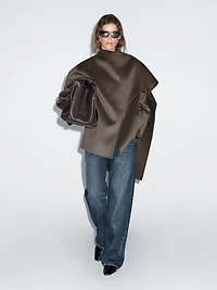 Mid-length wool blend coat with scarf