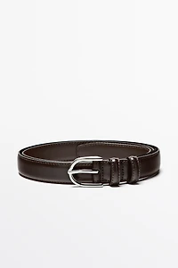 Nappa leather belt with topstitching and oval buckle