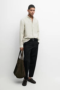 100% linen regular fit striped shirt