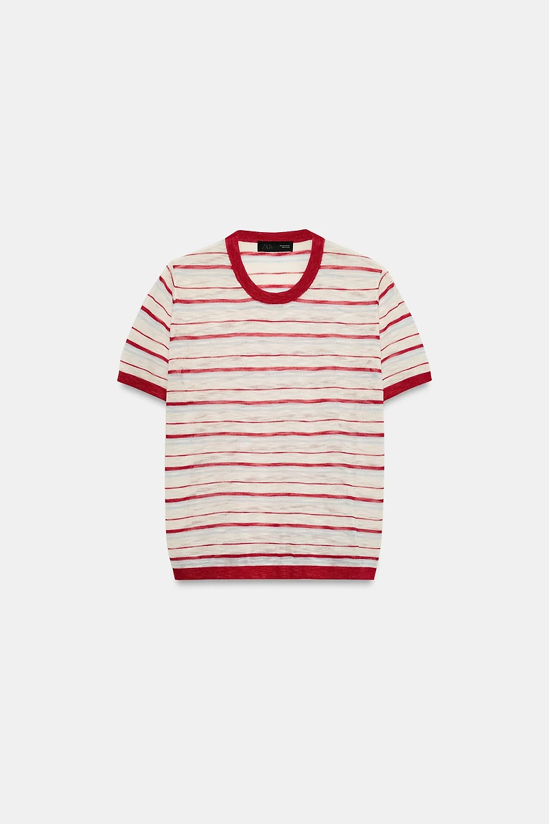 STRIPED KNIT SHORT SLEEVE TOP