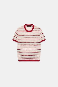STRIPED KNIT SHORT SLEEVE TOP