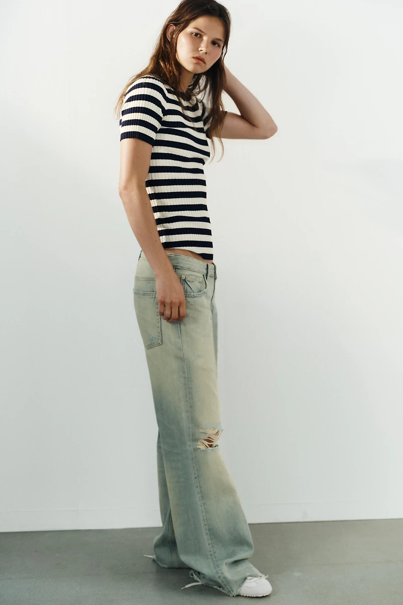 STRIPED RIBBED KNIT TOP