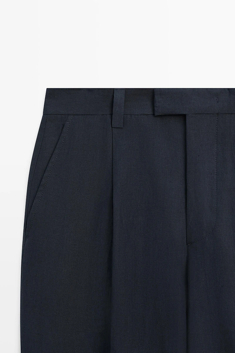 Darted 100% linen trousers