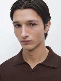Cotton blend knit polo sweater
