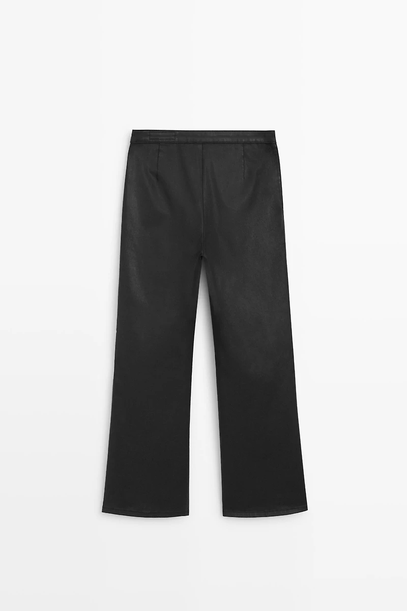 Rubberised cropped flare pants