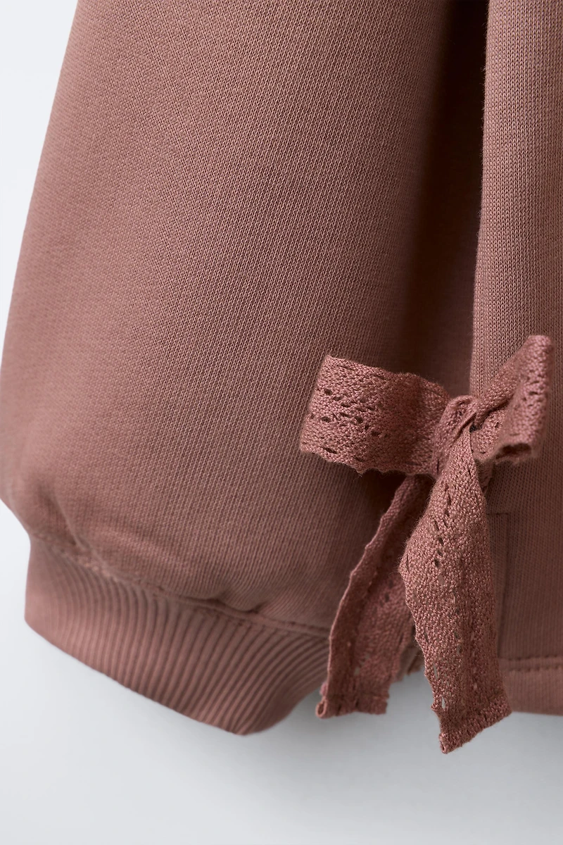 LACE BOW SWEATSHIRT AND WAFFLE LEGGING SET