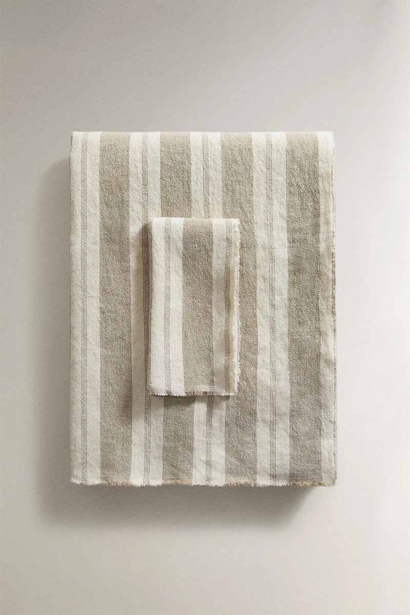 HEAVY STRIPED LINEN TABLECLOTH