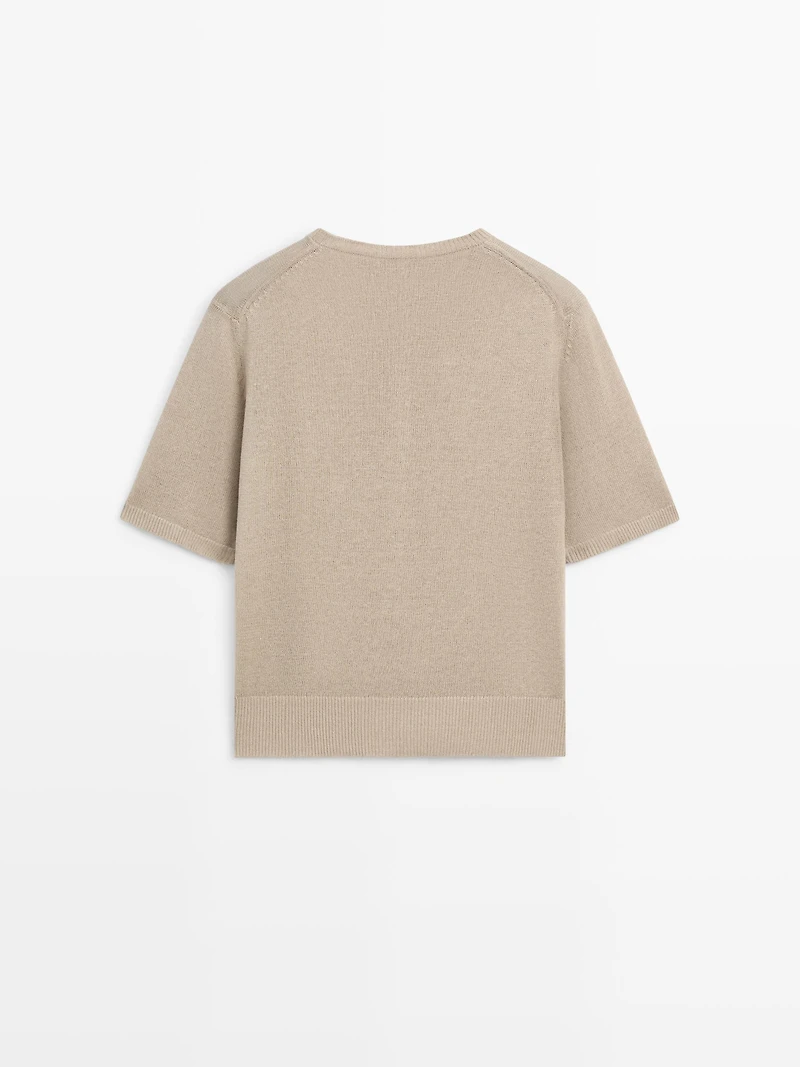 Linen blend short sleeve cardigan