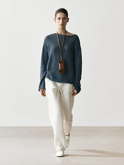 Cotton blend cutwork sweater