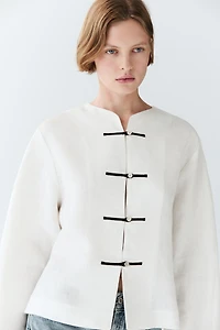 100% linen flowing shirt with button detail