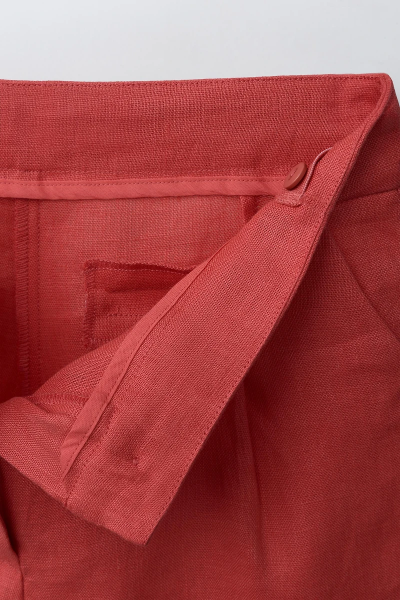 100% LINEN JEWELED BUTTON SHORTS