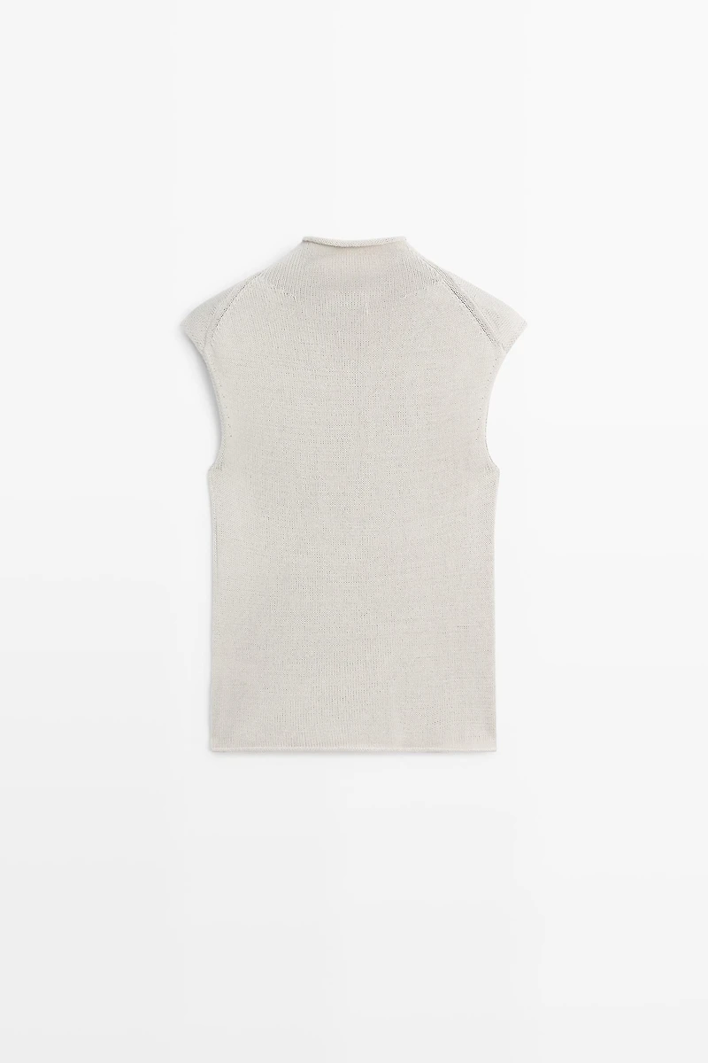 Cotton blend high neck knit top