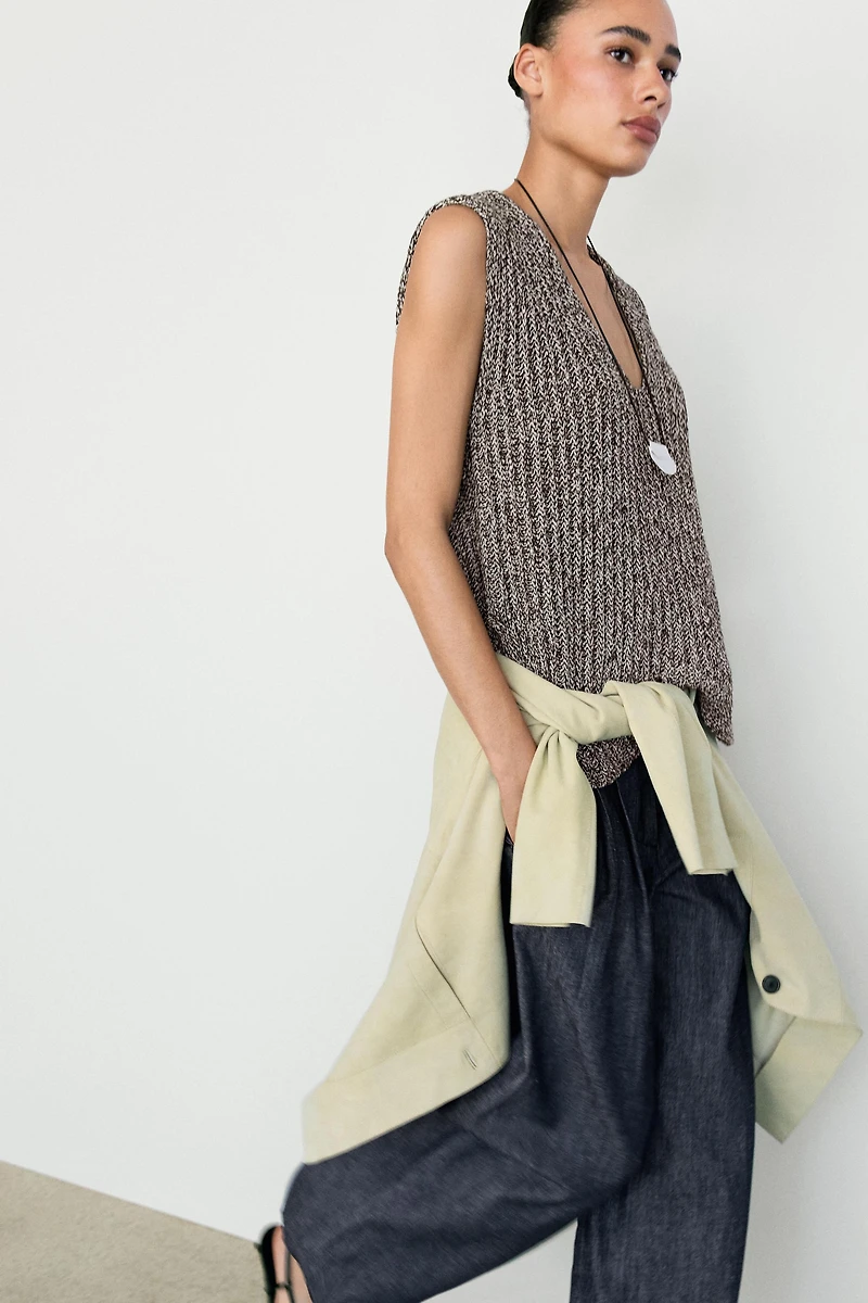 Cotton blend heathered knit top