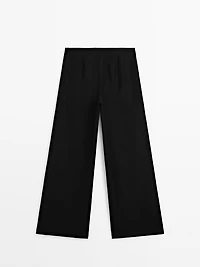 Linen blend trousers with elastic waistband
