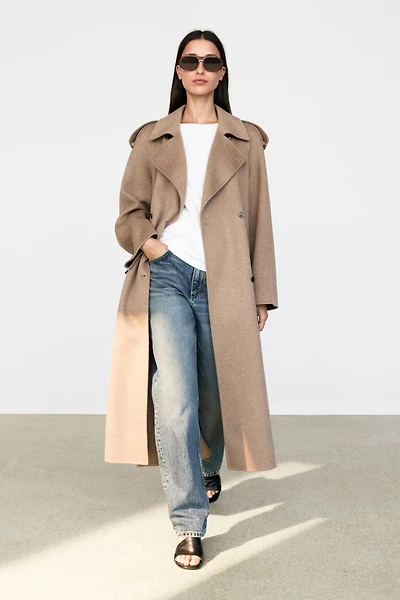 Long wool blend trench coat