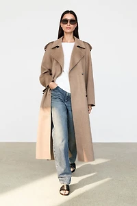 Long wool blend trench coat