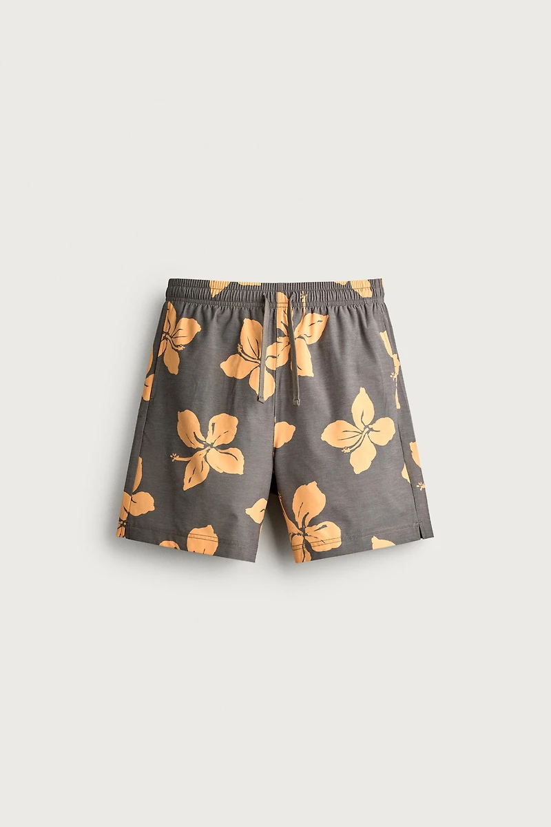 LONG FLORAL PRINT SWIM SHORTS