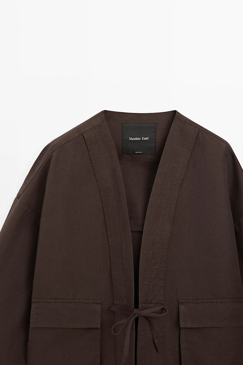 Cotton and linen pocket kimono