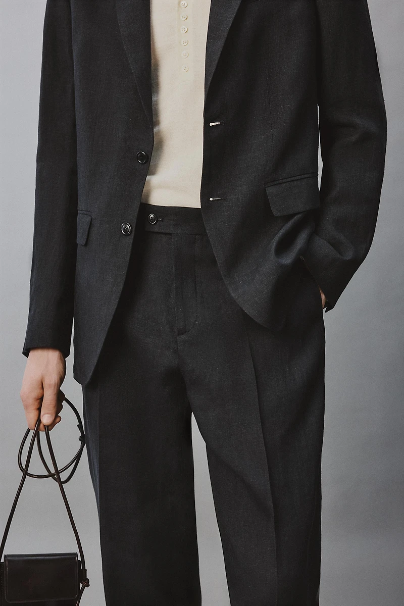 100% LINEN REGULAR FIT SUIT PANTS