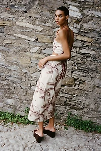 CUT OUT EMBROIDERED MIDI DRESS