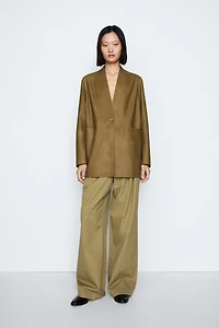100% suede leather blazer with button detail - STUDIO