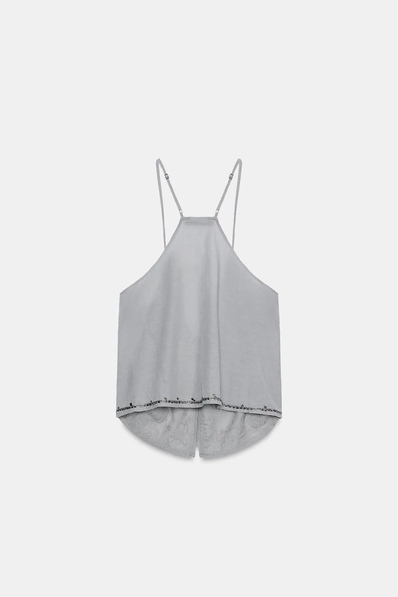 BEADED TIE-FRONT CAMISOLE