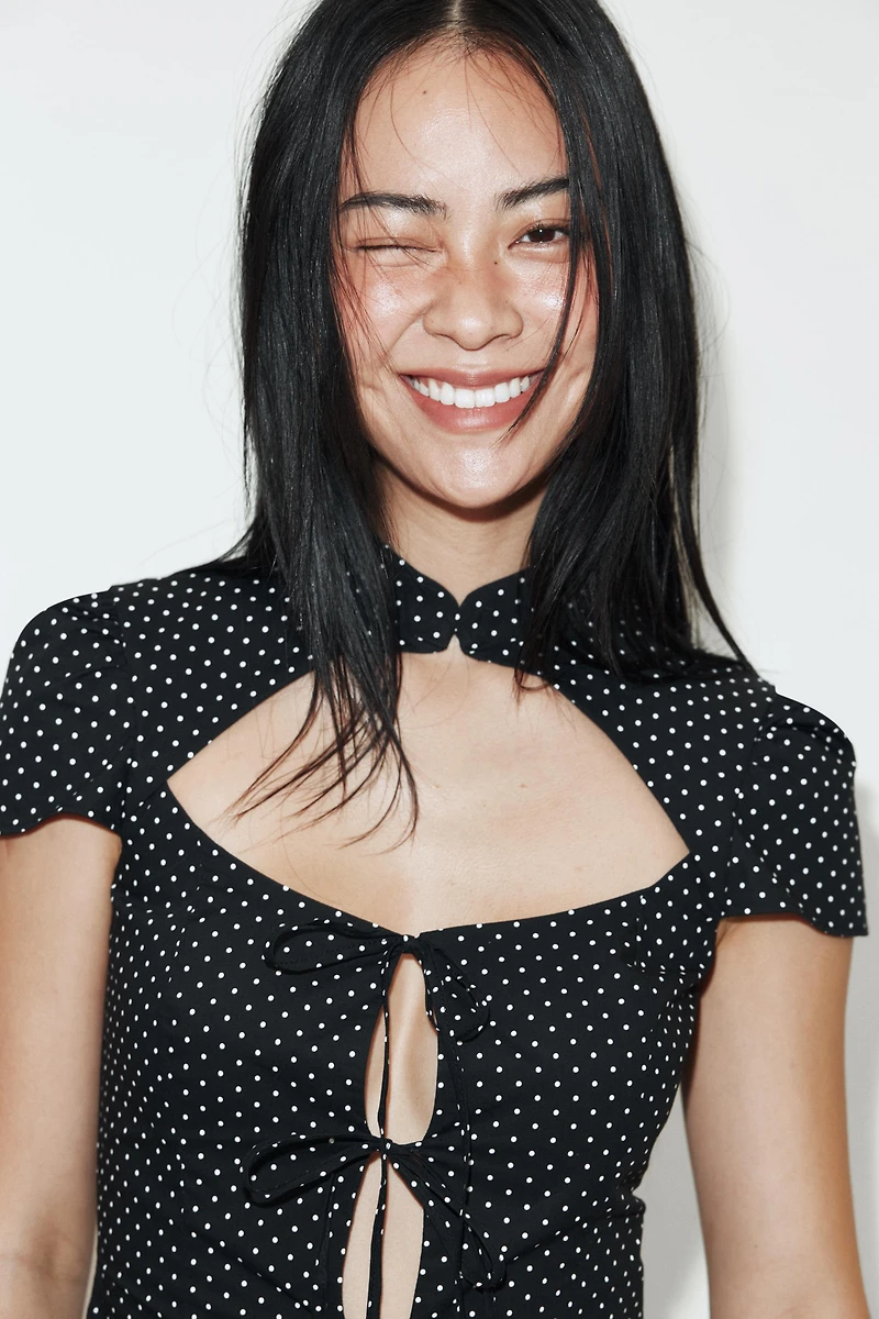 POLKA DOT POPLIN SHIRT WITH TIE OPENING