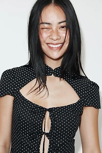 POLKA DOT POPLIN SHIRT WITH TIE OPENING