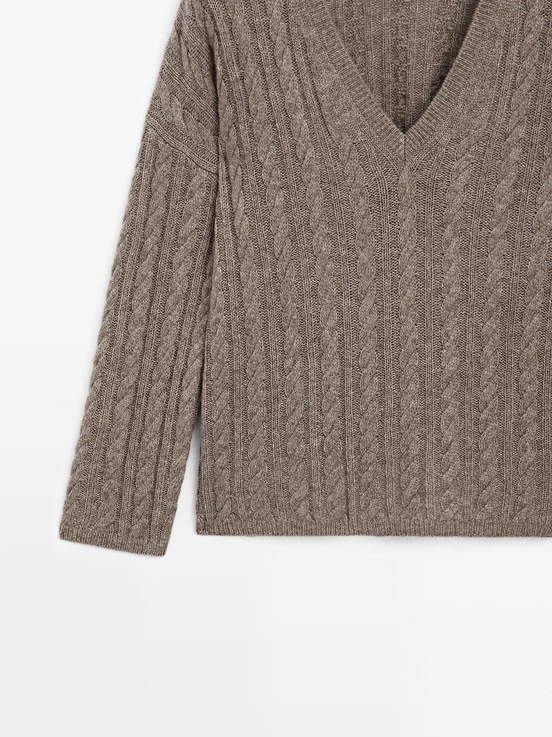 Cable-knit V-neck sweater