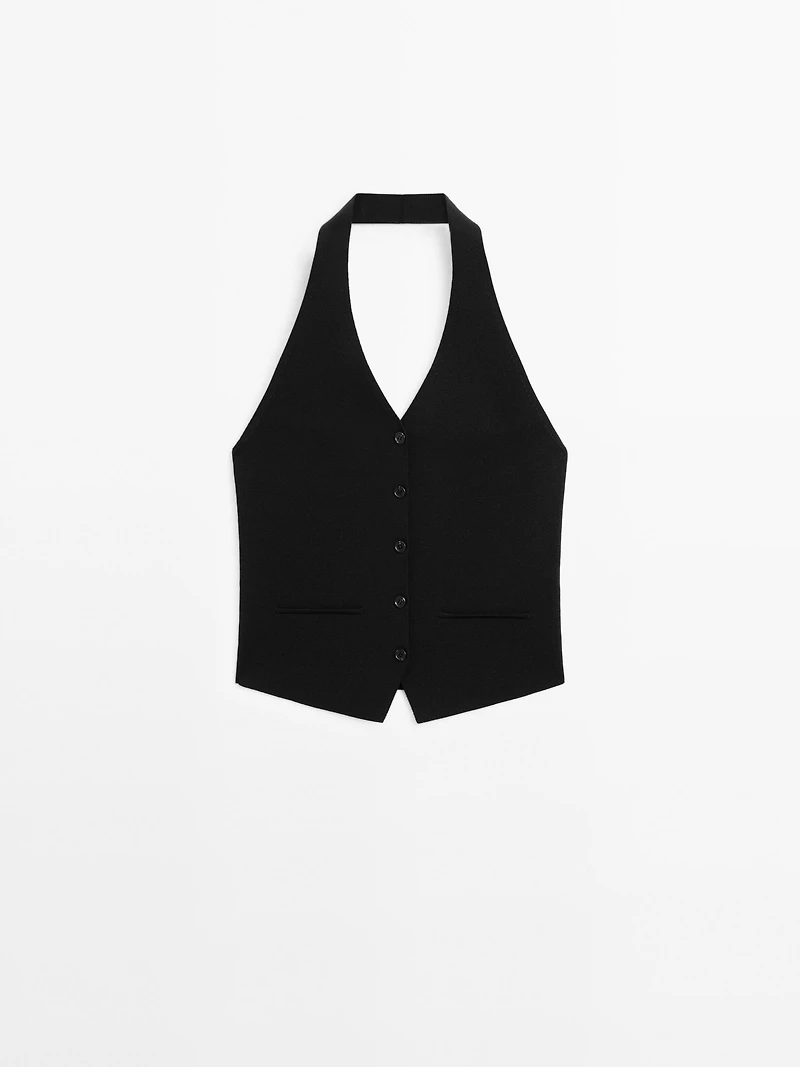 Knit halter neck waistcoat