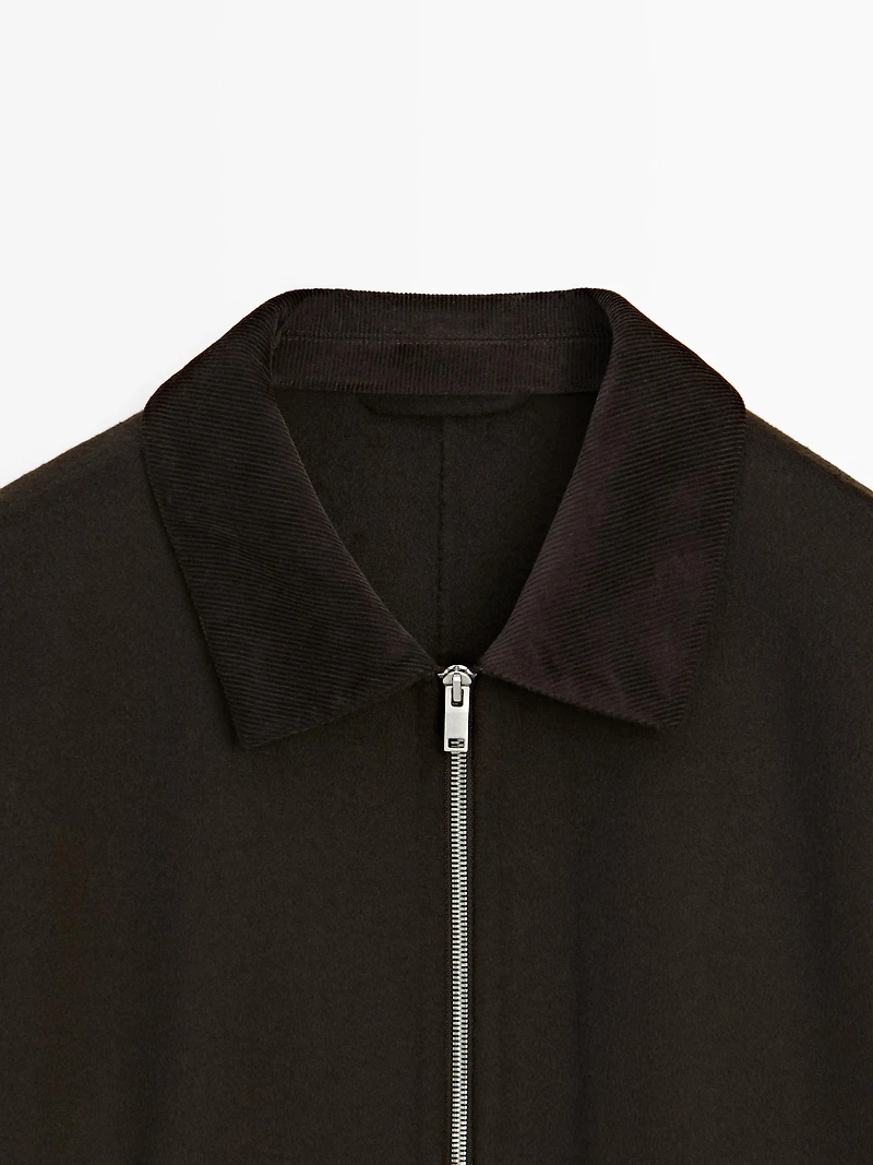 Wool jacket with double corduroy collar