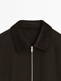 Wool jacket with double corduroy collar