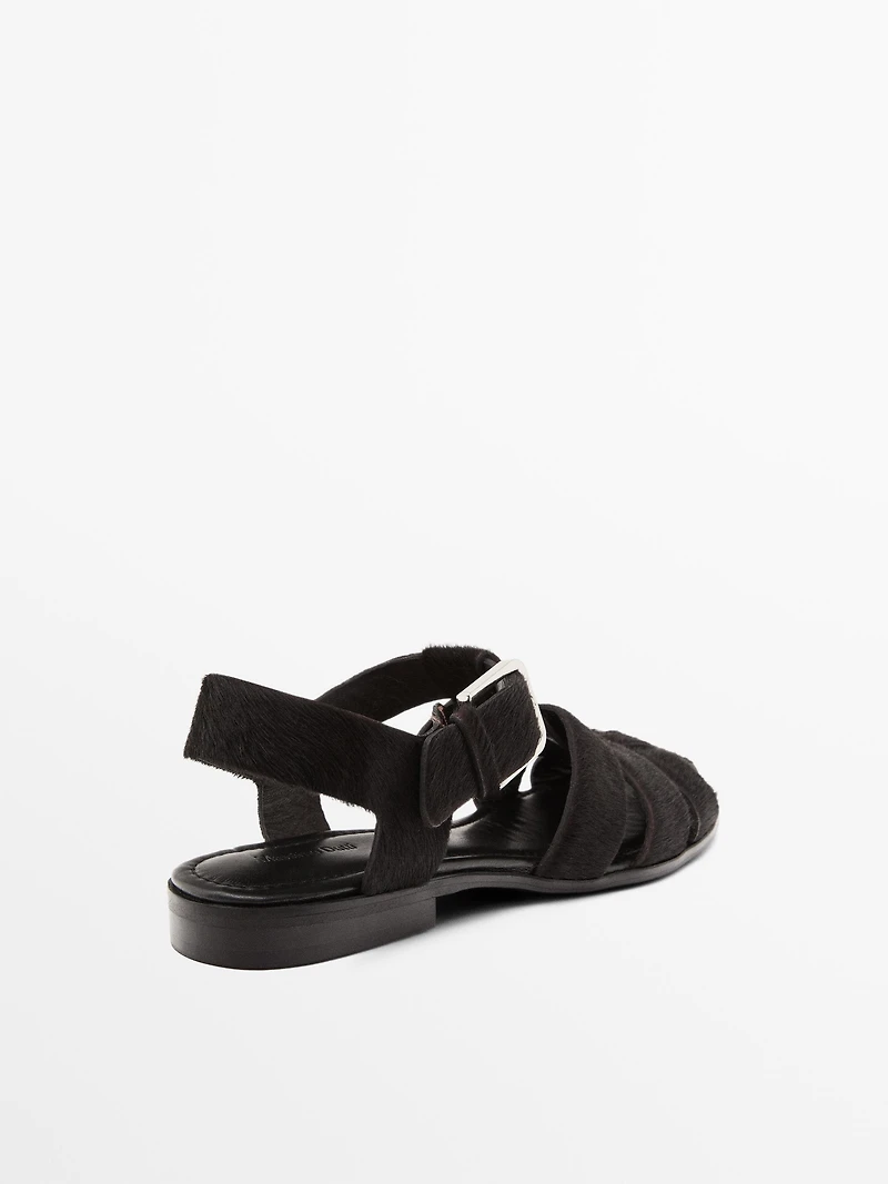 Cage sandals with faux fur