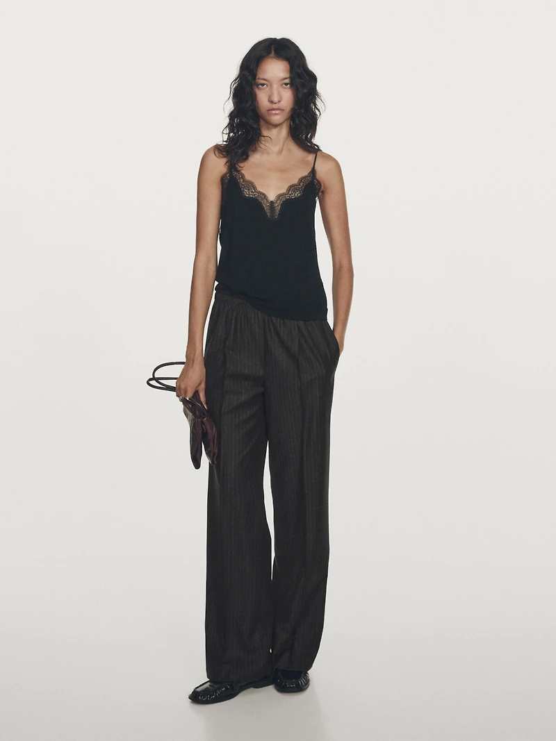 Darted pinstripe trousers