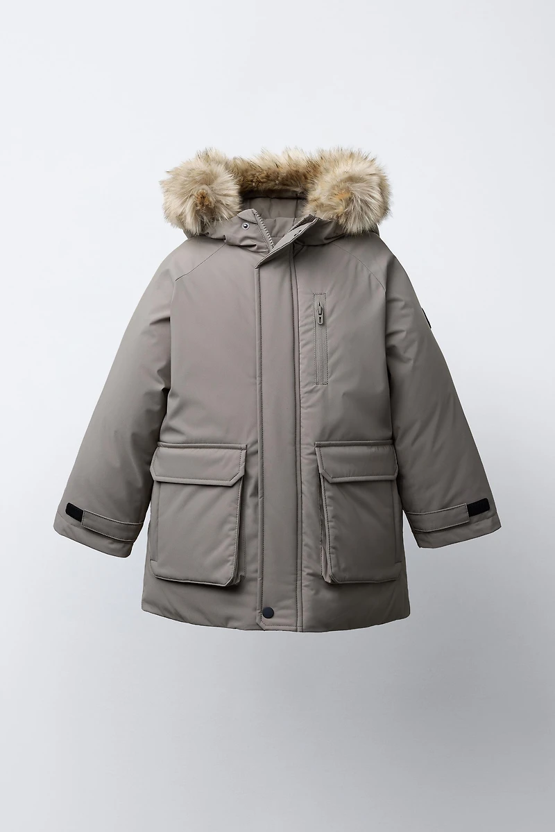 WATER REPELLENT PARKA WITH REMOVABLE FAUX FUR HOODIE