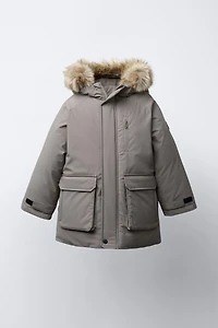 WATER REPELLENT PARKA WITH REMOVABLE FAUX FUR HOODIE