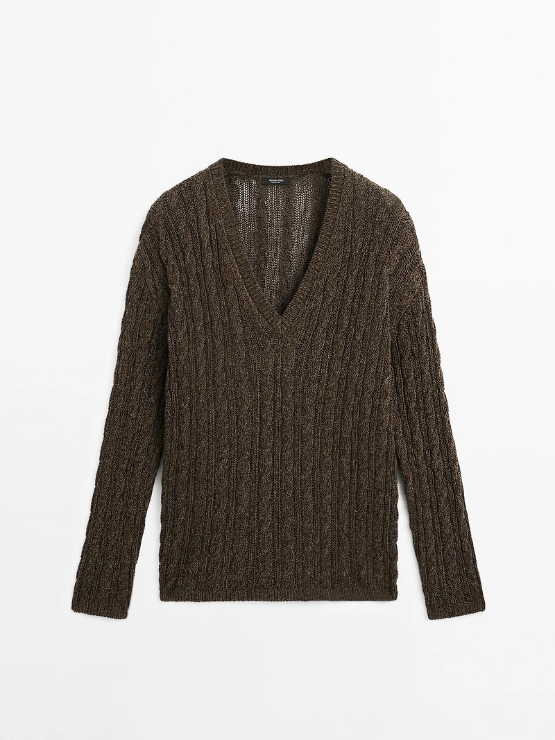 V-neck cable-knit sweater