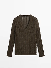 V-neck cable-knit sweater