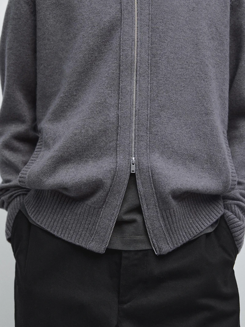 Wool blend cardigan with zip detail