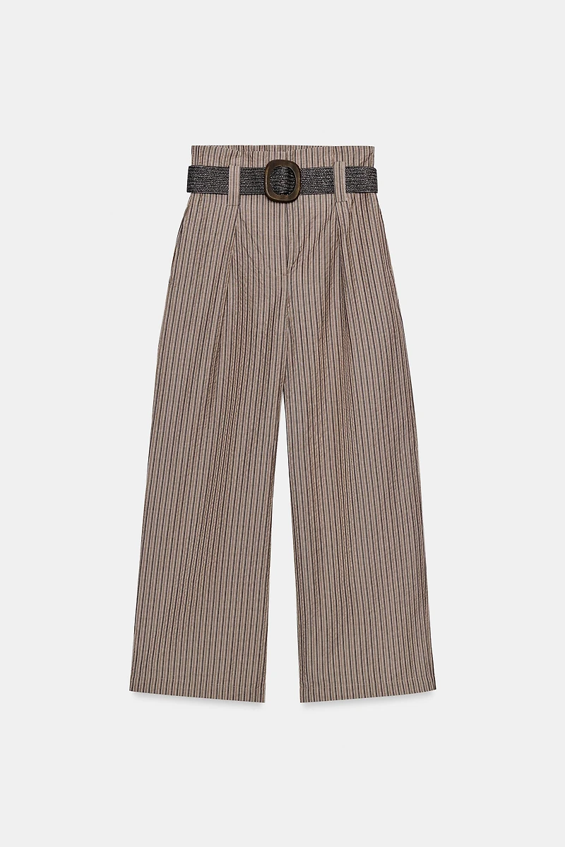 STRIPED BELTED PANTS