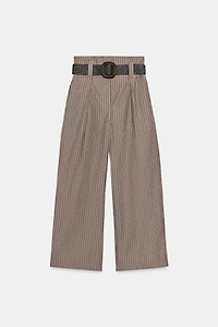 STRIPED BELTED PANTS