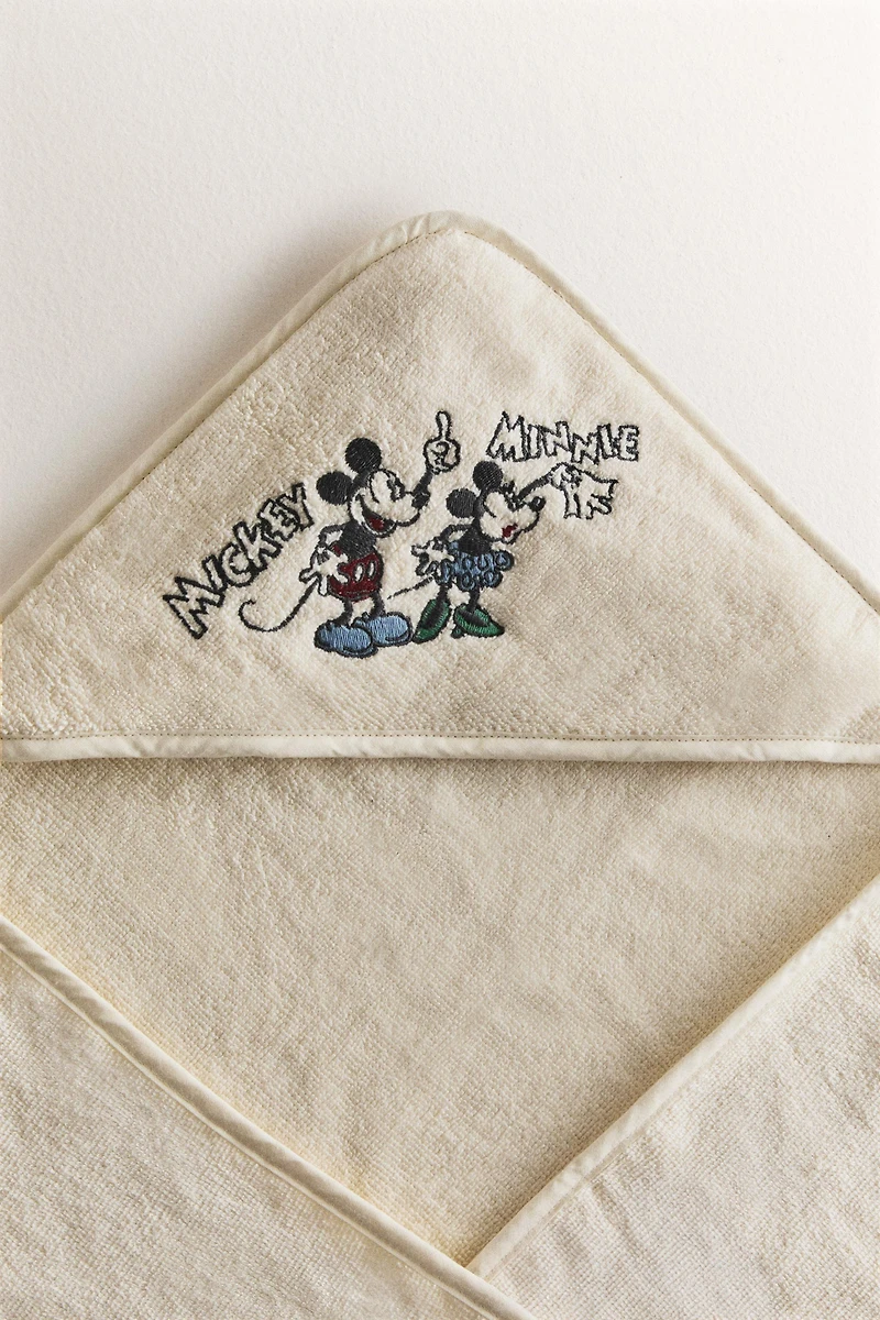 SERVIETTE DE BAIN À CAPUCHE COTON ÉPONGE MICKEY & MINNIE ©DISNEY