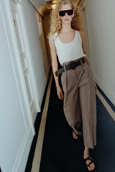 STRIPED BELTED PANTS
