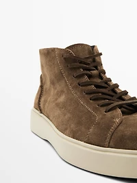 Leather lace-up high-top trainers