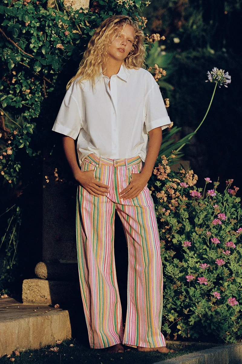 TRF MID-RISE STRIPED BAGGY JEANS