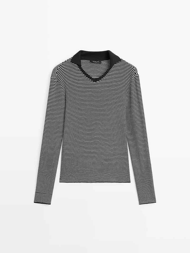Striped long sleeve polo shirt