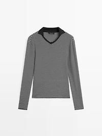 Striped long sleeve polo shirt