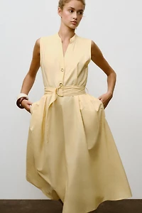 BELTED POPLIN MIDI DRESS