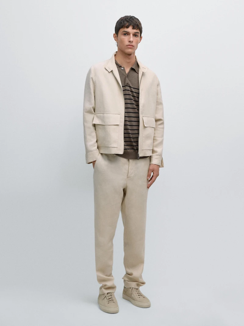 100% linen trousers with elasticated detail