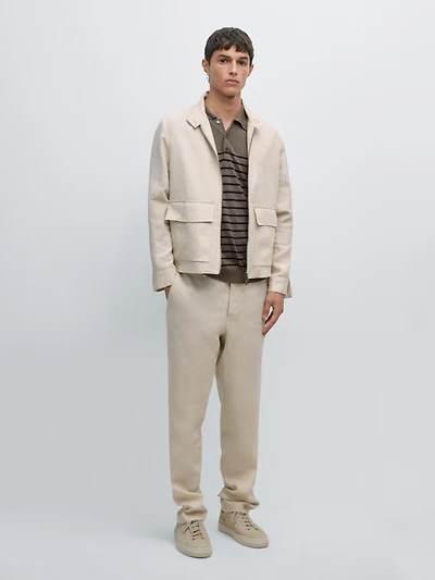 100% linen trousers with elasticated detail